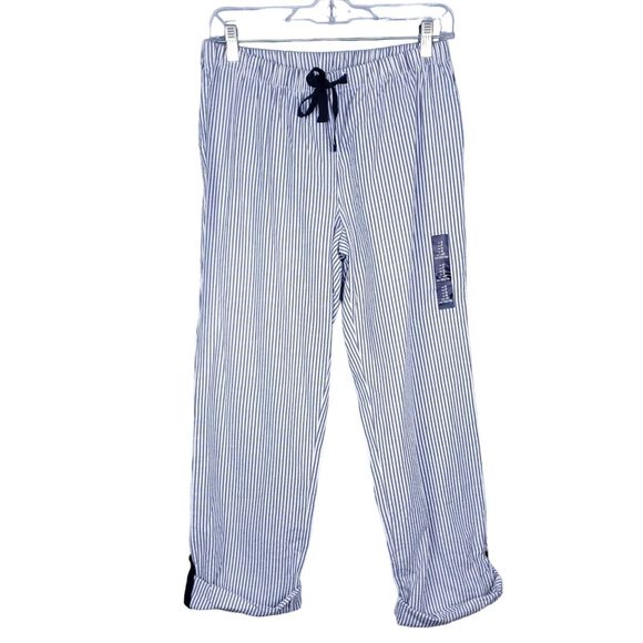 NWT Gap Body Blue White Striped Pajamas Pants Roll Tabbed Cuffs Size Small - Picture 1 of 10